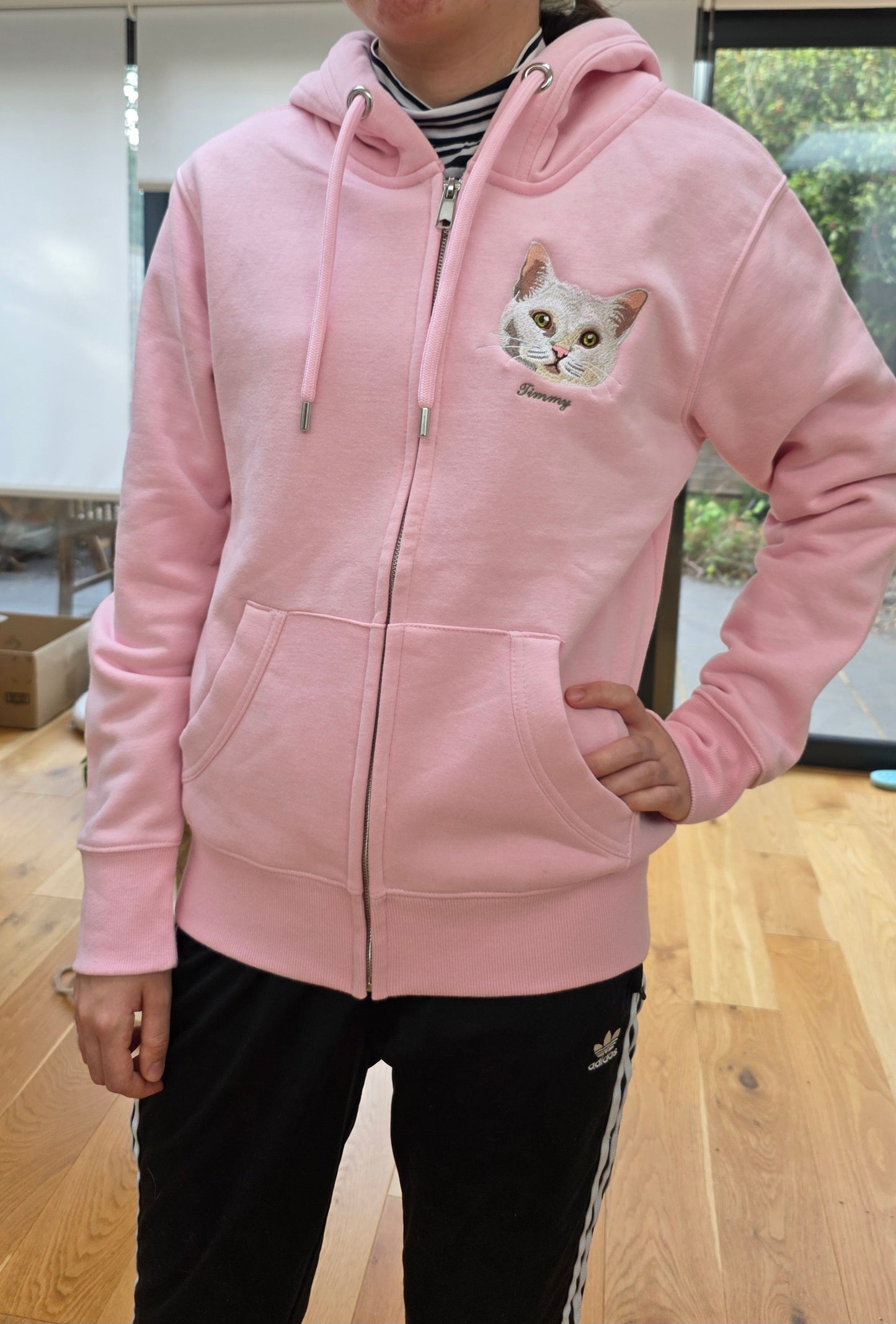 Custom Pet embroidery on hoodie zip cardigan