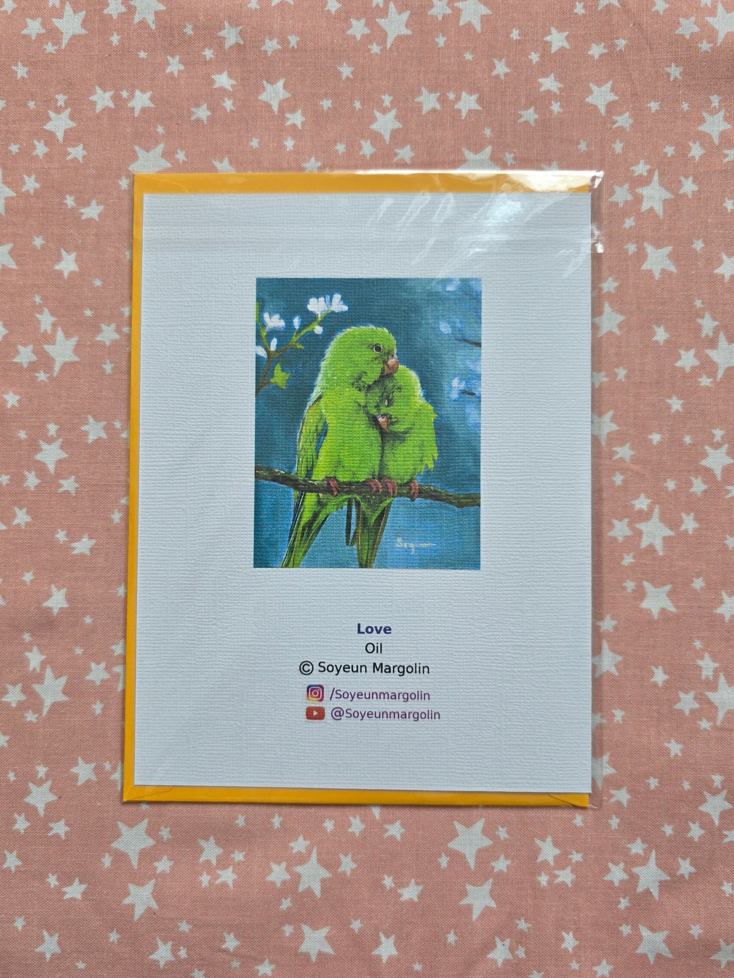 Love green parrots card